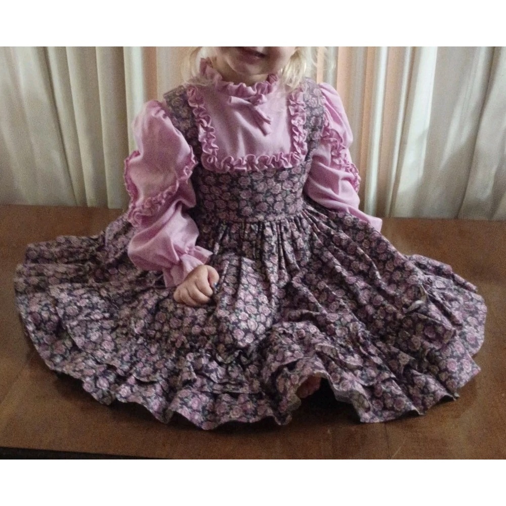 Martha's Miniature We're Fussy Dress Sz 3 ? Purple Ruffle Floral Layered Vtg 80s